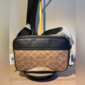 Coach Black and Tan Signature Belt Bag